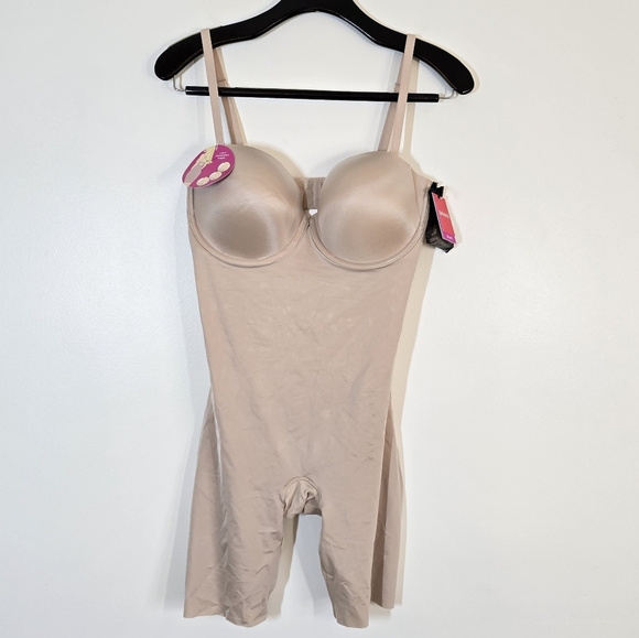 NWT Spanx Suit Your Fancy Strapless Cupped Mid Thigh Bodysuit Champagne Beige XL - Picture 4 of 11